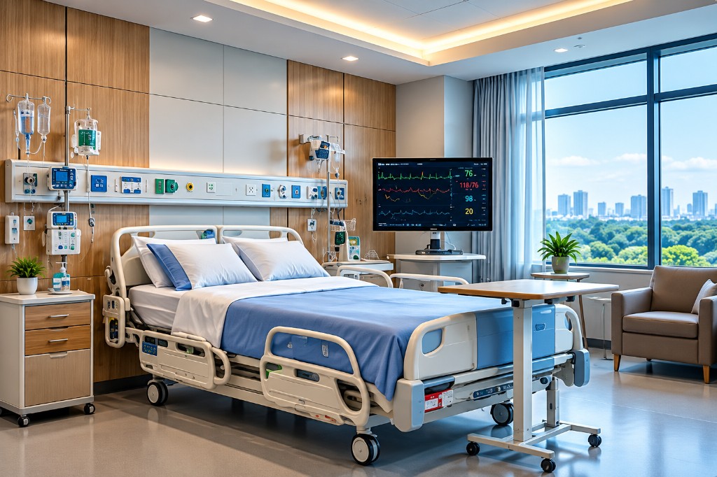 Modern hospital room with patient monitoring