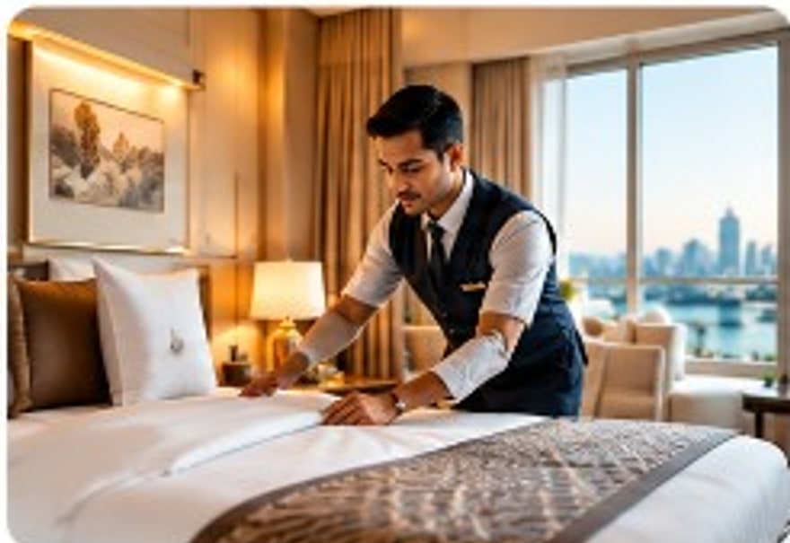 Staff preparing a luxury guest room