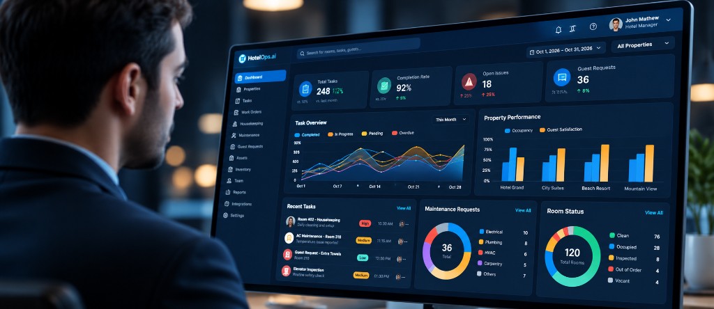 Operations leader reviewing an analytics dashboard