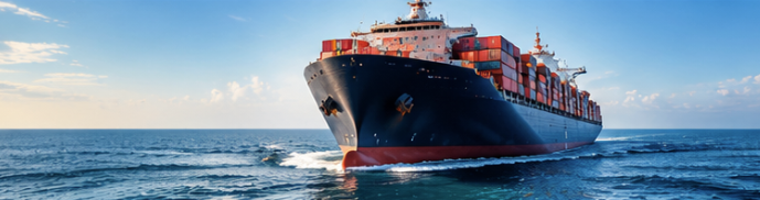 Loaded container ship underway on the open ocean
