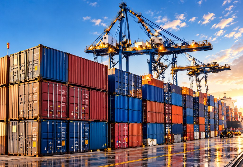 Stacked containers in a terminal yard